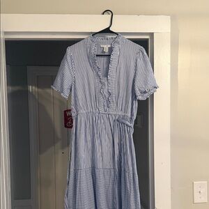 London Times Blue and White Striped Maxi Dress